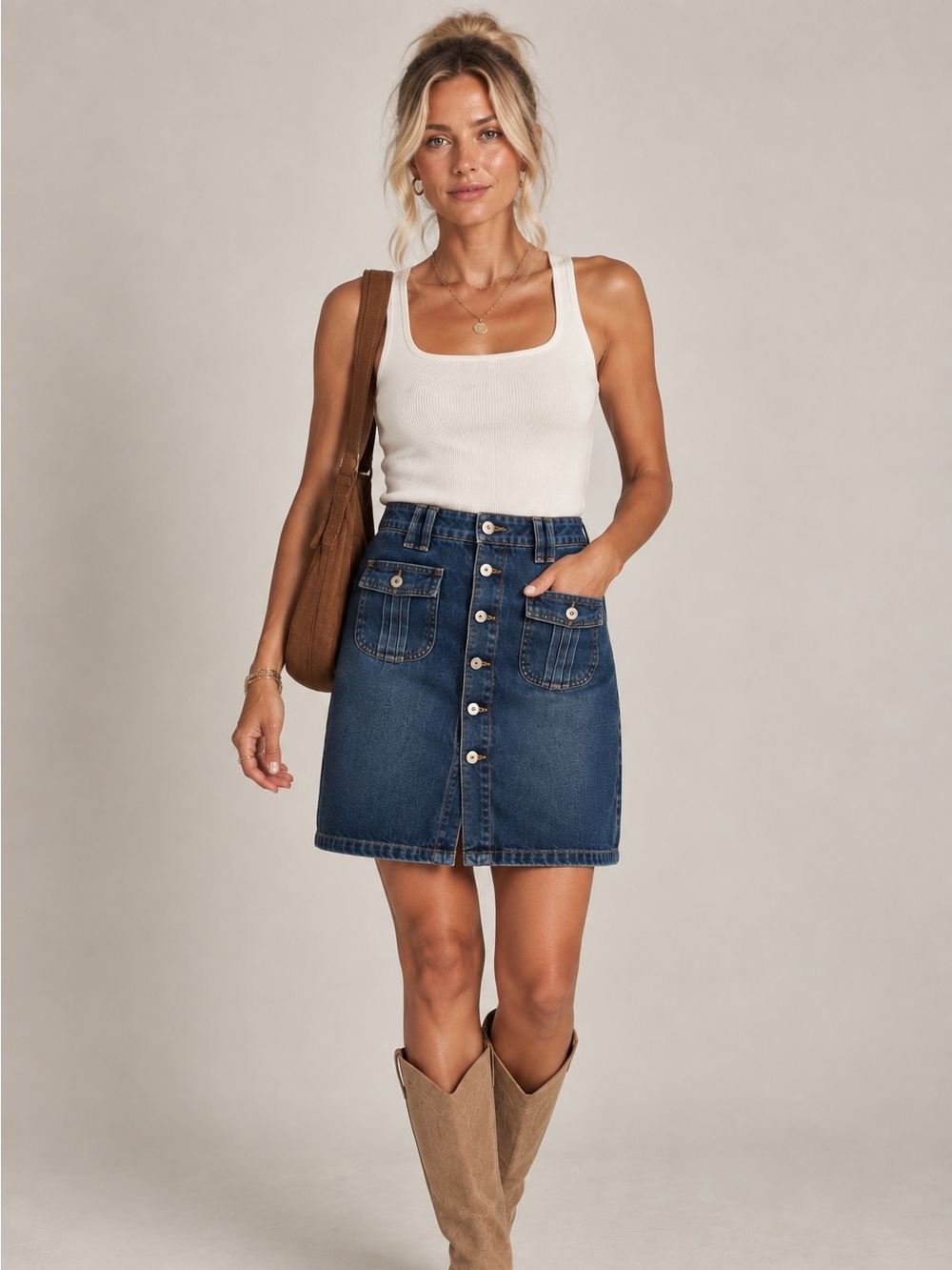 MOE • vintage inspired denim midi skirt